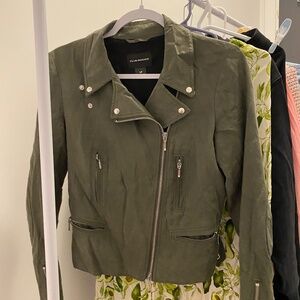 Club Monaco Army Olive Green Moto Jacket Collared Size S